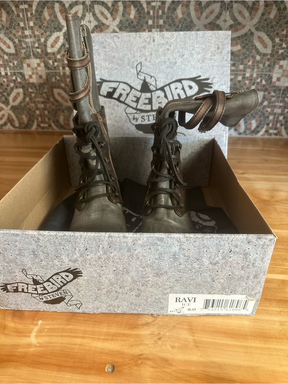 freebird Kids Olive Brown Lace-Up Combat Boots RARE